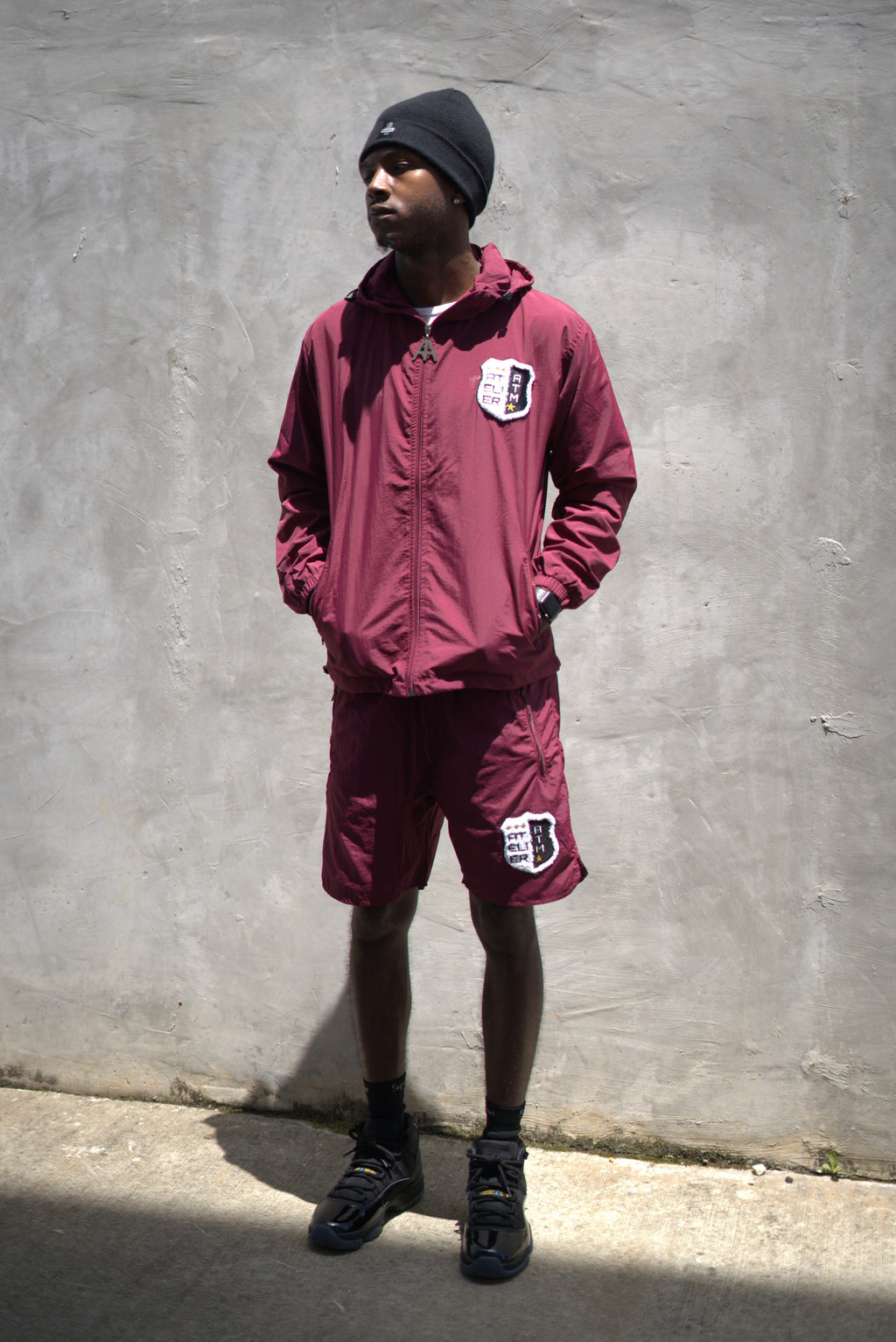 BURGUNDY Windbreaker shorts