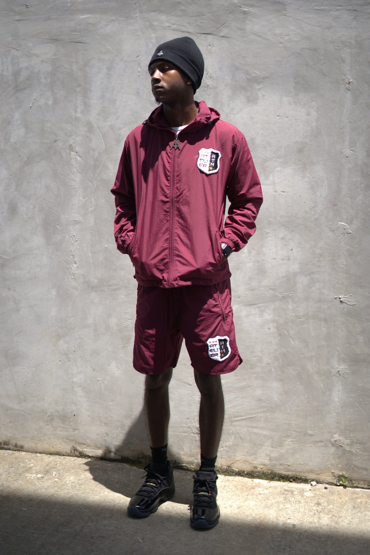 BURGUNDY Windbreaker shorts