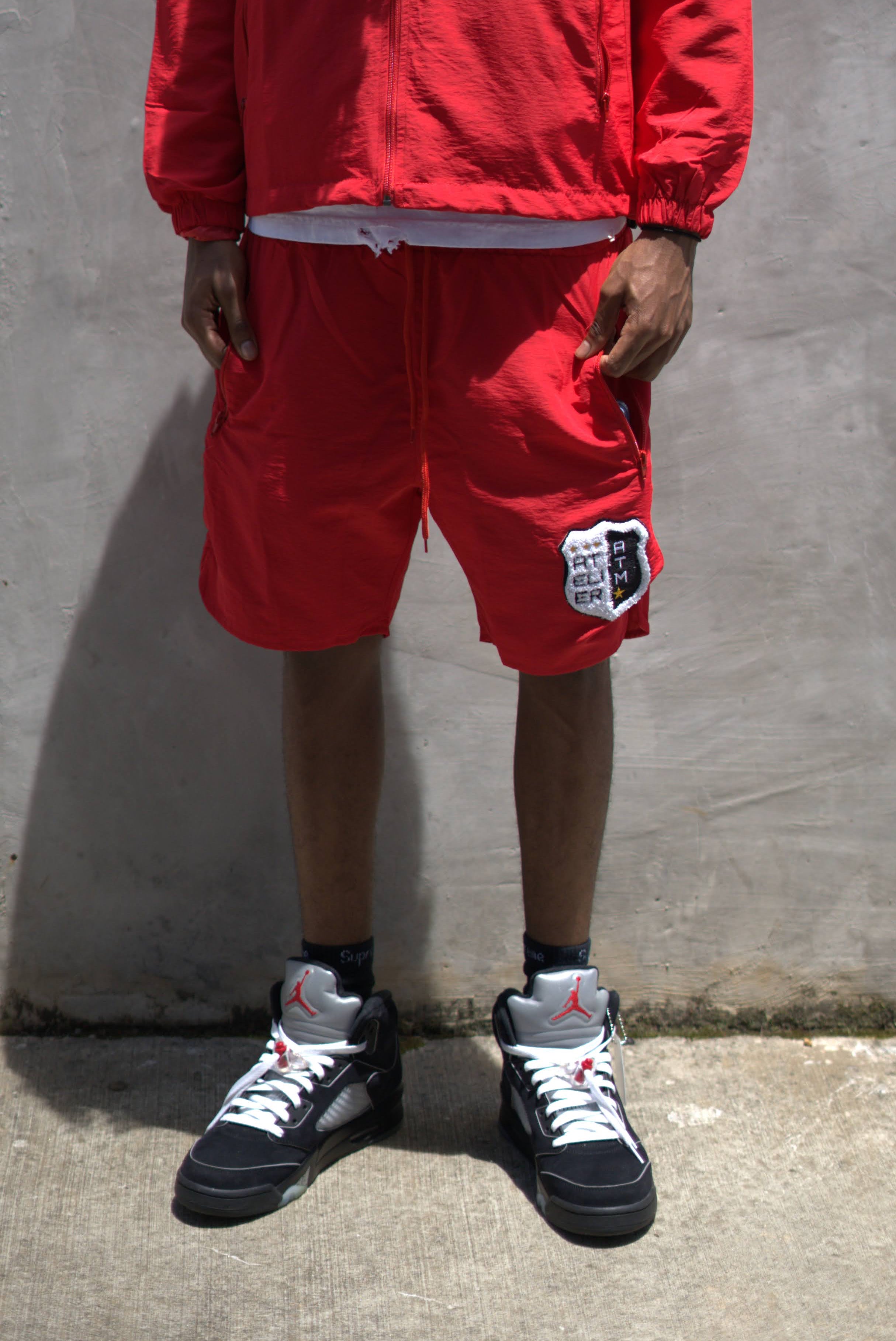 Red Windbreaker Shorts