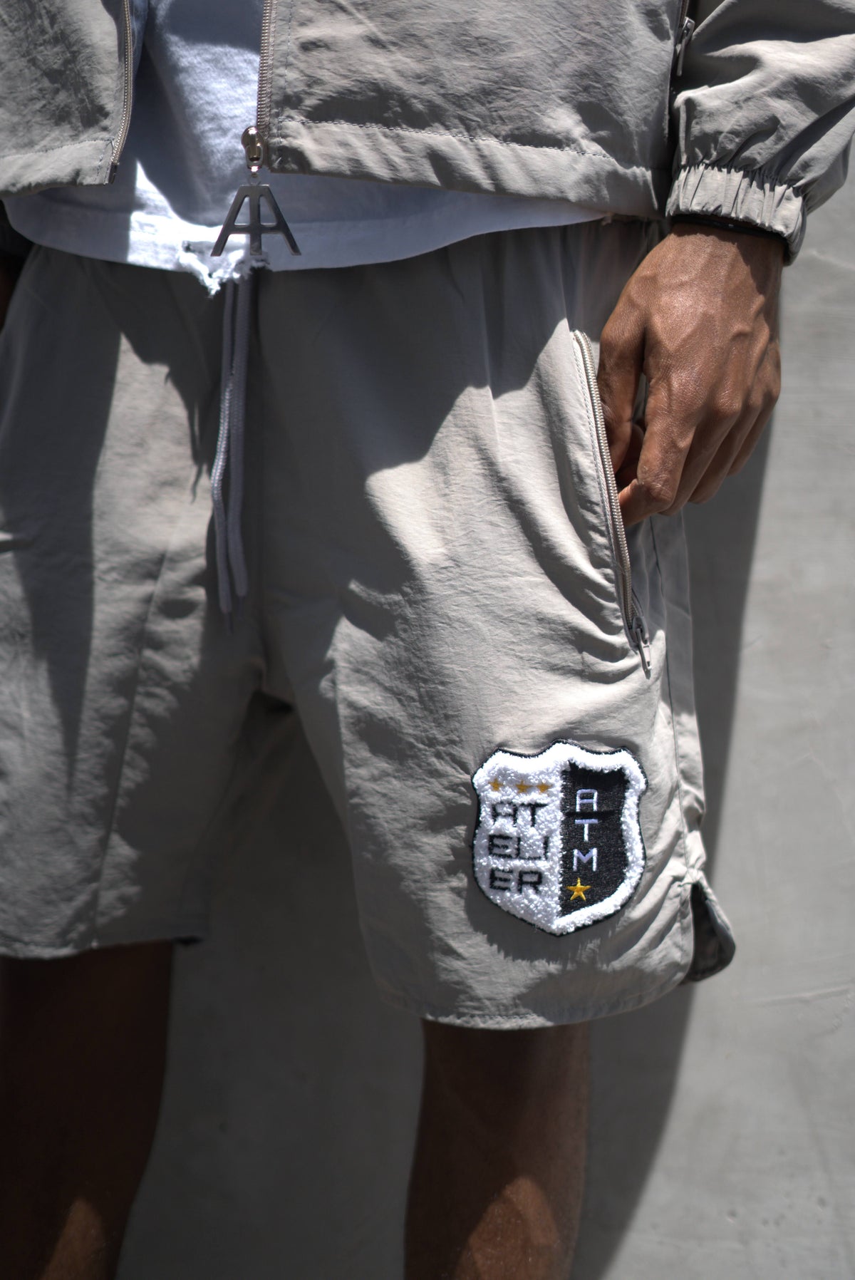 Grey Windbreaker shorts