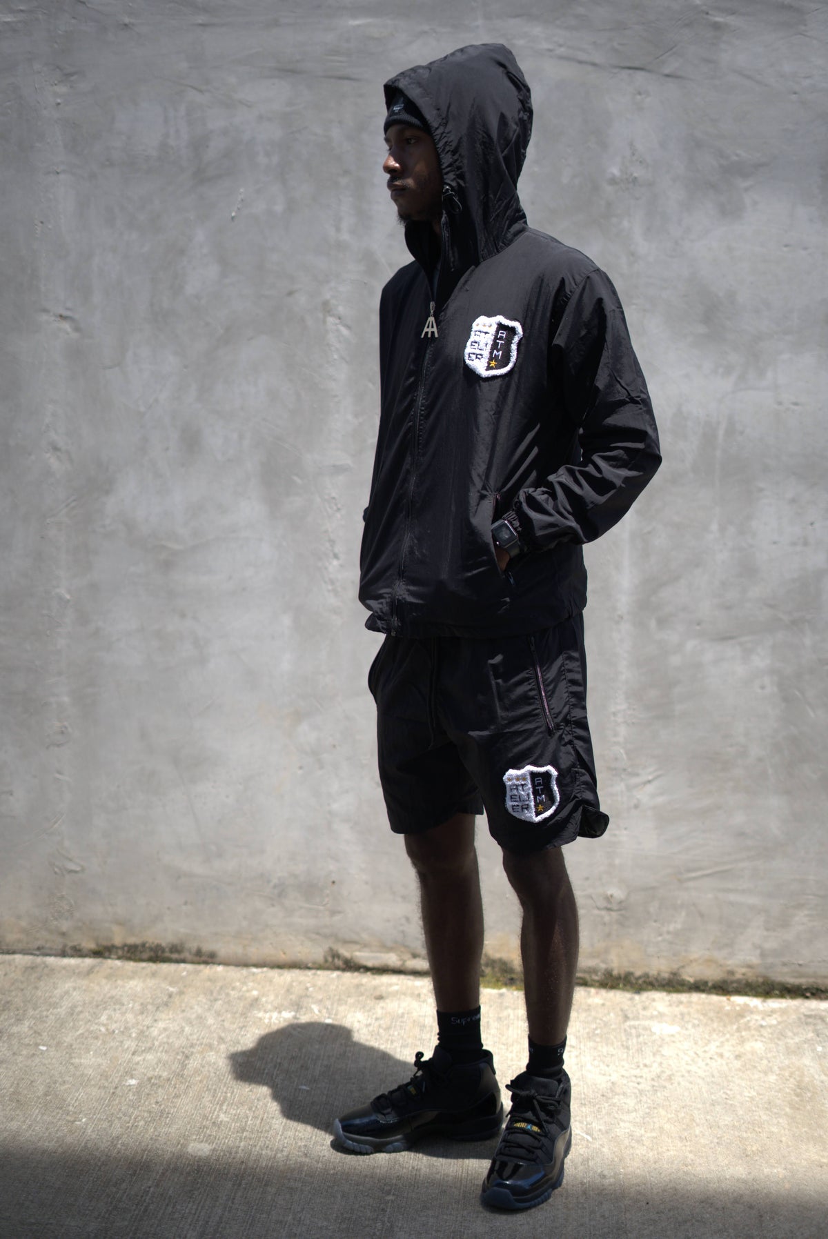 Black Windbreaker shorts